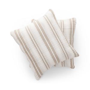 Lot de 2 housses de coussin coton à rayures pierre 45x45 cm