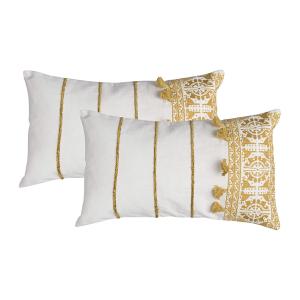 Lot de 2 housses de coussin coton jaune moutarde 50x30