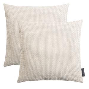 Lot de 2 housses de coussin velours chenille ivoire 40x40