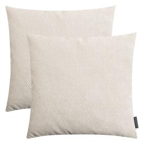 Lot de 2 housses de coussin velours chenille ivoire 50x50