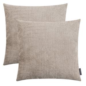 Lot de 2 housses de coussin velours chenille taupe 50x50