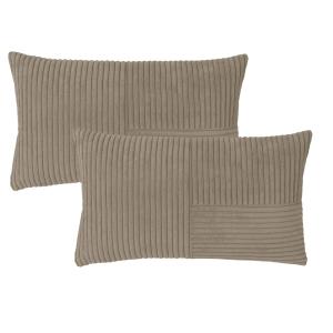 Lot de 2 housses de coussin velours cotelé taupe-30x50