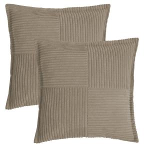 Lot de 2 housses de coussin velours cotelé taupe-45x45