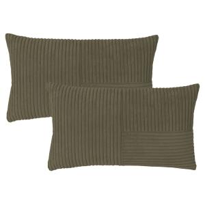 Lot de 2 housses de coussin velours cotelé vert olive-30x50