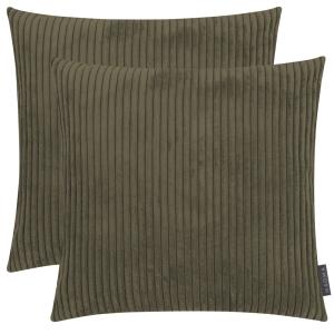 Lot de 2 housses de coussin velours côtelé vert olive-45x45…