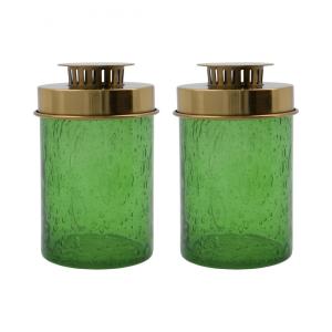 Lot de 2 lanternes en verre Vert