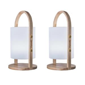 Lot de 2 Lanternes sans fil LED Bois Bois H37CM