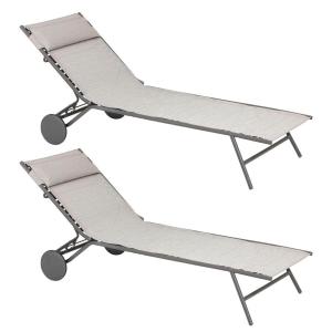 Lot de 2 lits de soleil en acier gris L184xl77xH76