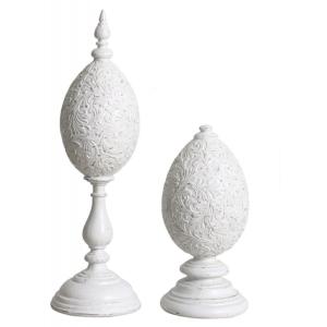 Lot de 2 oeufs décoratifs en béton blanc
