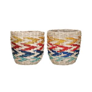 Lot De 2 Paniers à Plantes En Rotin Multicolore