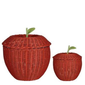 Lot de 2 paniers de rangement en rotin rouge en forme de po…