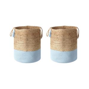 Lot de 2 paniers en jute beige et bleu