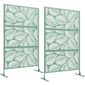 Lot de 2 panneaux brise vue motif végétal acier vert