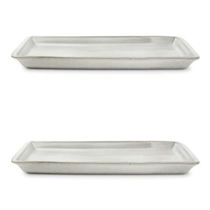 Lot de 2 plats de service vert en grès 30,5x10,5cm