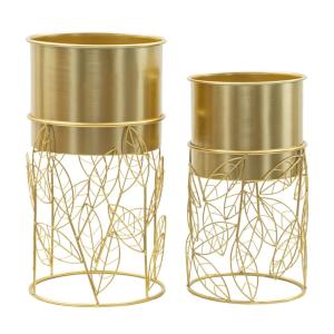 Lot de 2 porte-pots en métal doré Ø 23x43-20x36 cm