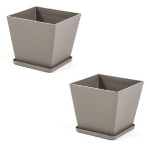 Lot de 2 pots carrés 38x38 cm en polypropylène taupe avec s…