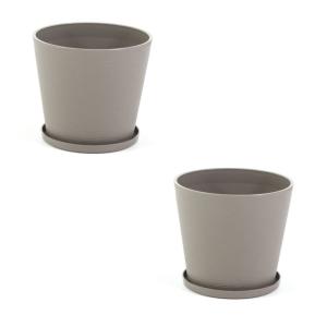Lot de 2 pots ronds 38cm en polypropylène taupe avec soucou…