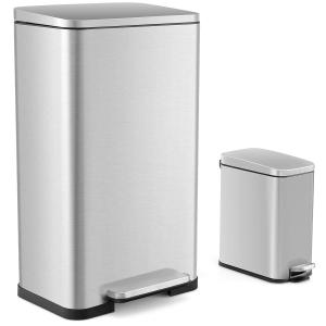 Lot de 2 poubelles à pédale en acier inoxydable