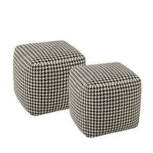 lot de 2 poufs carrés en tissu pied-de-poule noir et blanc