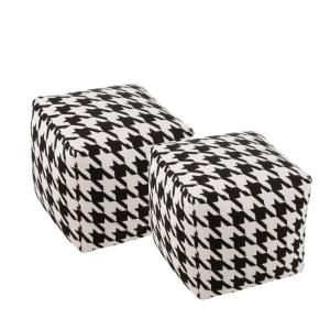 lot de 2 poufs carrés pied-de-poule large noir et blanc
