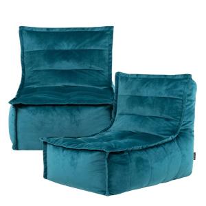 Lot de 2 poufs chauffeuse sofa velours, bleu canard