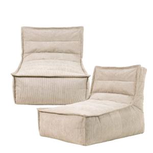 Lot de 2 poufs chauffeuse sofa velours côtelé, beige