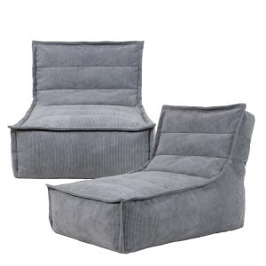 Lot de 2 poufs chauffeuse sofa velours côtelé, gris