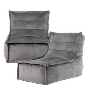 Lot de 2 poufs chauffeuse sofa velours, gris anthracite