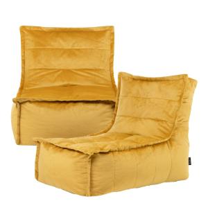 Lot de 2 poufs chauffeuse sofa velours, jaune ocre