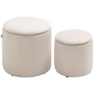 Lot de 2 poufs coffres 2 en 1 velours cotelé tissu crème