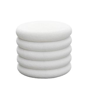 Lot de 2 poufs coffres ronds en tissu bouclette ø47cm - Bla…