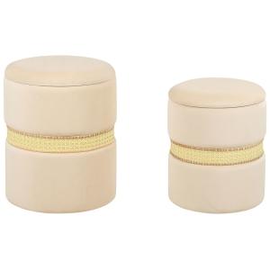 Lot de 2 poufs en tissu beige 30 34x38 43cm