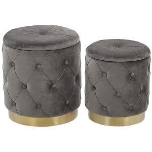 Lot de 2 poufs en tissu gris 40 33x44 36cm