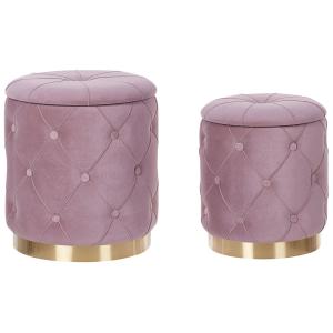 Lot de 2 poufs en tissu rose 40 33x44 36cm