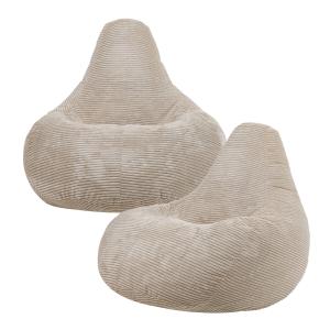 Lot de 2 poufs inclinables velours côtelé beige galet