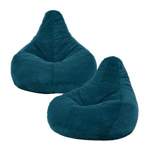 Lot de 2 poufs inclinables velours côtelé bleu canard