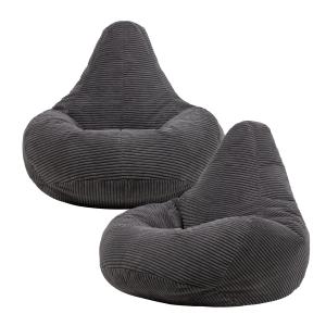 Lot de 2 poufs inclinables velours côtelé gris anthracite