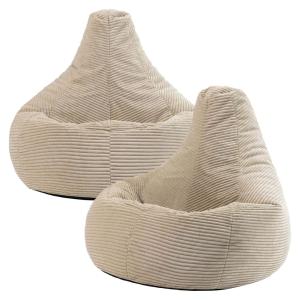 Lot de 2 poufs poire à dossier haut velours côtelé beige ga…