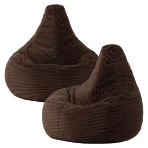 Lot de 2 poufs poire à dossier haut velours côtelé brun cho…