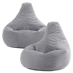 Lot de 2 poufs poire à dossier haut velours côtelé gris cla…