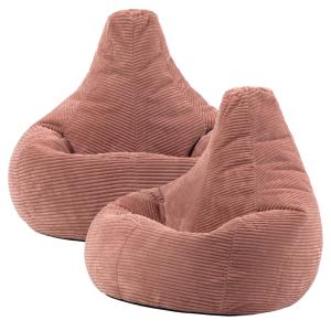 Lot de 2 poufs poire à dossier haut velours côtelé rose aub…