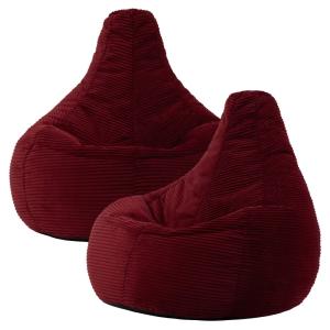 Lot de 2 poufs poire à dossier haut velours côtelé rouge bo…