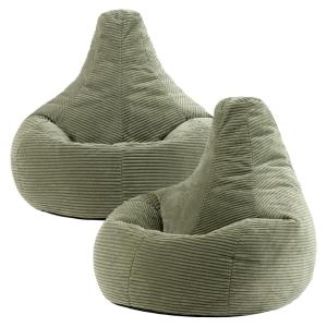 Lot de 2 poufs poire à dossier haut velours côtelé vert sau…