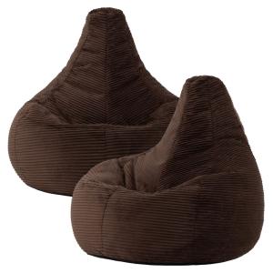 Lot de 2 poufs poire inclinables velours côtelé brun chocol…
