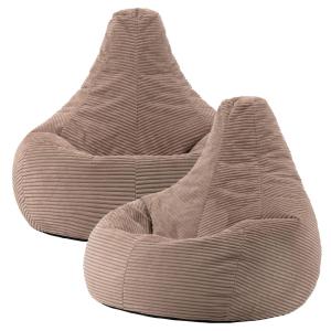 Lot de 2 poufs poire inclinables velours côtelé brun moka