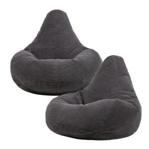 Lot de 2 poufs poire inclinables velours côtelé gris anthra…