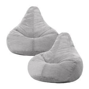 Lot de 2 poufs poire inclinables velours côtelé gris clair