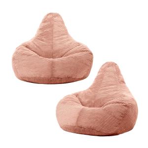 Lot de 2 poufs poire inclinables velours côtelé rose aube