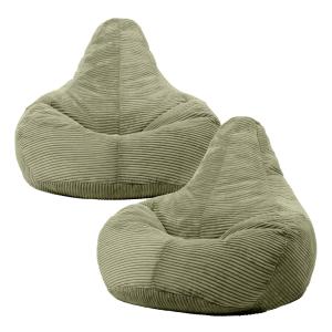Lot de 2 poufs poire inclinables velours côtelé vert sauge