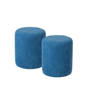 lot de 2 poufs tabourets ronds en velours côtelé bleu